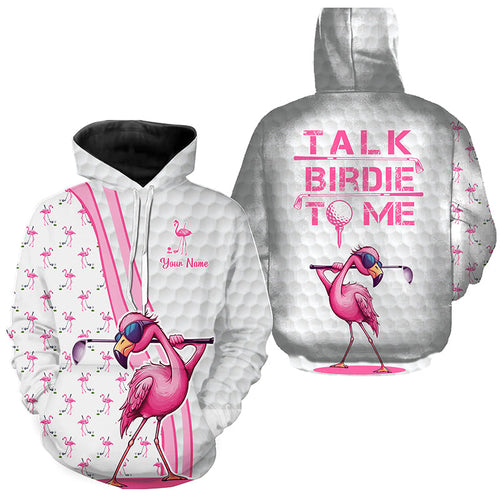 Funny Golf Hoodies custom pink and white flamingo golf shirts talk birdie to me NQS8610