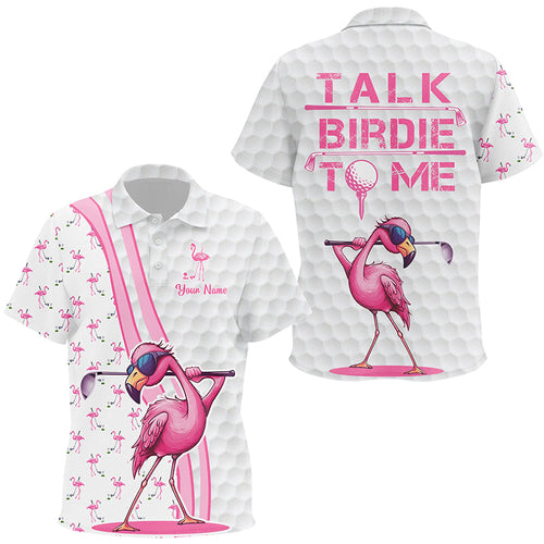 Funny Kid golf polo shirts custom pink and white flamingo golf shirts talk birdie to me NQS8610