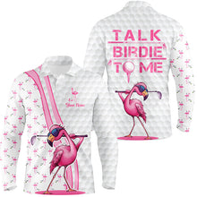 Load image into Gallery viewer, Funny Mens golf polo shirt custom pink and white flamingo golf shirts talk birdie to me NQS8610