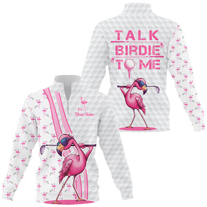 Funny Quarter zip golf sweatshirt custom pink and white flamingo golf sweater shirts talk birdie to me NQS8610