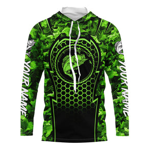 Bass Fishing green camouflage sun protection Custom name long sleeve fishing shirt for men, women, Kid NQS4254