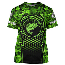 Load image into Gallery viewer, Bass Fishing green camouflage sun protection Custom name long sleeve fishing shirt for men, women, Kid NQS4254