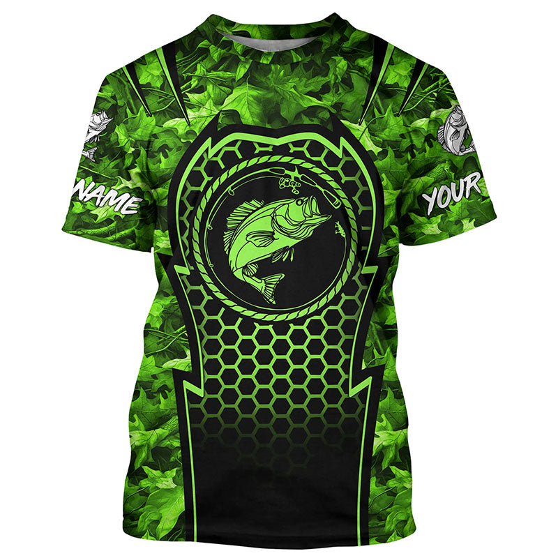 Bass Fishing green camouflage sun protection Custom name long sleeve fishing shirt for men, women, Kid NQS4254