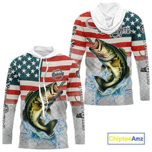 Load image into Gallery viewer, American Flag Largemouth Bass Fishing Custom Bass Fishing tournament Shirt, patriotic Bass jersey NQS10981