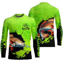 Load image into Gallery viewer, Personalized Redfish fishing Performance long sleeve Fishing Shirts, Red drum fishing jerseys | Green NQS6940