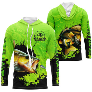 Personalized Walleye fishing Performance long sleeve Fishing Shirts, Walleye fishing jerseys | Green NQS6941