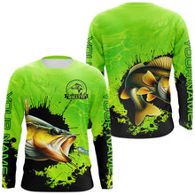 Load image into Gallery viewer, Personalized Walleye fishing Performance long sleeve Fishing Shirts, Walleye fishing jerseys | Green NQS6941