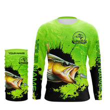 Load image into Gallery viewer, Personalized Walleye fishing Performance long sleeve Fishing Shirts, Walleye fishing jerseys | Green NQS6941