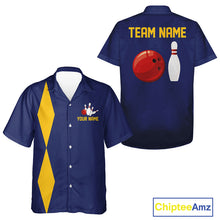 Load image into Gallery viewer, Personalized Yellow and Blue Retro Bowling Hawaiian shirts Custom vintage Team button up shirts NQS11165
