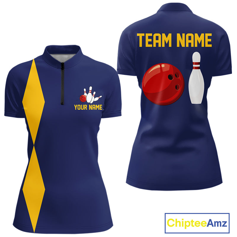 Personalized Yellow and Blue Retro Bowling Shirts For Women custom vintage bowling team jerseys NQS11165