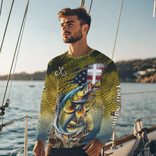 Load image into Gallery viewer, Walleye Fishing Scales Camo American Flag Faith patriotic Custom UV protection long sleeves shirts NQS9310