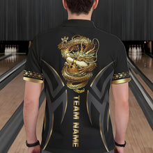 Load image into Gallery viewer, Black and Gold Dragon Bowling ball Polo, Quarter Zip Shirts for Men Custom Bowling Team jerseys NQS11579