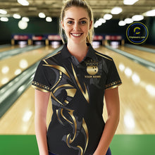 Load image into Gallery viewer, Black and Gold Dragon Bowling ball Polo, Quarter Zip Shirts for Women Custom Bowling Team jerseys NQS11579