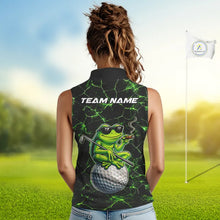 Load image into Gallery viewer, Black &amp; Green Funny Frog Sleeveless Golf Polo shirts Custom team golf shirts, ladies golf clothes NQS11584