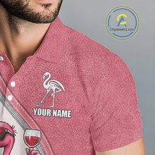 Load image into Gallery viewer, Custom Funny Pink Flamingo Drink Wine Golf Polo Shirts For Men, Flamingo Mens Golf tops NQS11711