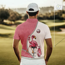 Load image into Gallery viewer, Custom Funny Pink Flamingo Drink Wine Golf Polo Shirts For Men, Flamingo Mens Golf tops NQS11711
