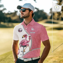 Load image into Gallery viewer, Custom Funny Pink Flamingo Drink Wine Golf Polo Shirts For Men, Flamingo Mens Golf tops NQS11711