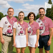 Load image into Gallery viewer, Custom Funny Pink Flamingo Drink Wine Golf Polo Shirts For Men, Flamingo Mens Golf tops NQS11711