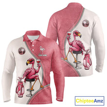 Load image into Gallery viewer, Custom Funny Pink Flamingo Drink Wine Golf Polo Shirts For Men, Flamingo Mens Golf tops NQS11711