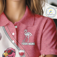 Load image into Gallery viewer, Custom Funny Pink Flamingo Drink Wine Golf Polo Shirts For Women, Flamingo Ladies Golf tops NQS11711