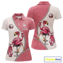 Load image into Gallery viewer, Custom Funny Pink Flamingo Drink Wine Golf Polo Shirts For Women, Flamingo Ladies Golf tops NQS11711
