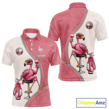 Load image into Gallery viewer, Custom Funny Pink Flamingo Drink Wine Golf Polo Shirts For Men, Flamingo Mens Golf tops NQS11711