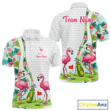 Load image into Gallery viewer, Funny Pink Flamingo Golf polo shirt for men custom tropical monstera leaf pattern golf shirts NQS11713