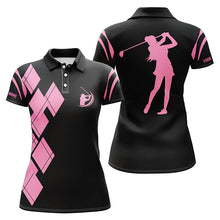 Load image into Gallery viewer, Black and pink argyle pattern Women golf polo shirts custom ladies golf shirt for women NQS7401