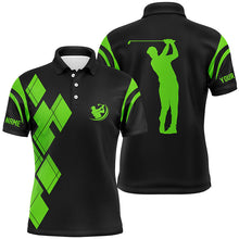 Load image into Gallery viewer, Black and green argyle pattern Mens golf polo shirts custom team golf shirt for men NQS7402