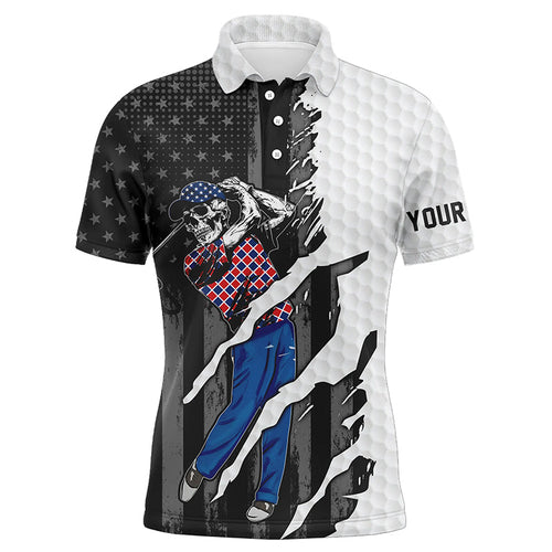 Black American flag skull Mens golf polo shirts custom patriot team golf shirt for men NQS7406