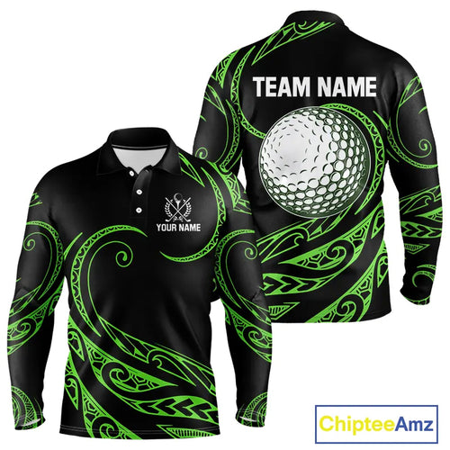 Black and Green Tribal Pattern Golf Ball Mens Golf Polo Shirts custom unique mens golf apparel NQS9820
