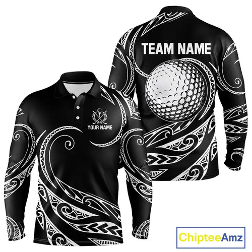 Black and White Tribal Pattern Golf Ball Mens Golf Polo Shirts custom unique mens golf apparel NQS9821