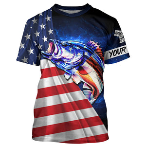 Bass Fishing 3D American Flag patriotic blue galaxy Custom UV protection long sleeve Fishing Shirts NQS5396