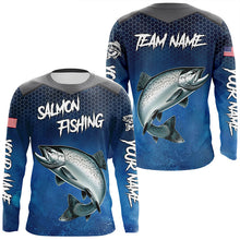 Load image into Gallery viewer, Blue camo Chinook Salmon fishing Custom performance long sleeve team Salmon fishing tournament shirts NQS7727