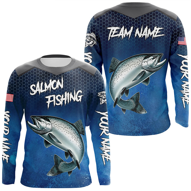 Blue camo Chinook Salmon fishing Custom performance long sleeve team Salmon fishing tournament shirts NQS7727