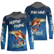 Load image into Gallery viewer, Blue camo Redfish fishing Custom performance long sleeve team Red Drum fishing tournament shirts NQS7728