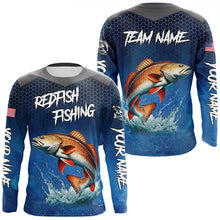 Load image into Gallery viewer, Blue camo Redfish fishing Custom performance long sleeve team Red Drum fishing tournament shirts NQS7728