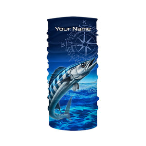 Personalized Wahoo Blue Long Sleeve Performance Fishing Shirts, compass tournament UV protection Shirt NQS5850