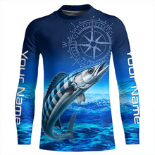 Load image into Gallery viewer, Personalized Wahoo Blue Long Sleeve Performance Fishing Shirts, compass tournament UV protection Shirt NQS5850