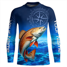 Load image into Gallery viewer, Personalized Redfish red drum Blue Long Sleeve Performance Fishing Shirts, compass tournament Shirt NQS5851