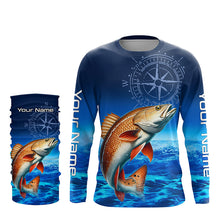 Load image into Gallery viewer, Personalized Redfish red drum Blue Long Sleeve Performance Fishing Shirts, compass tournament Shirt NQS5851