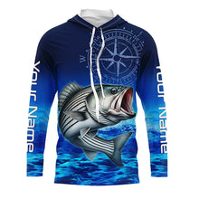 Load image into Gallery viewer, Personalized Striped bass Blue Long Sleeve Performance Fishing Shirt, compass striper tournament Shirt NQS5852