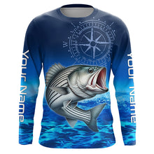 Load image into Gallery viewer, Personalized Striped bass Blue Long Sleeve Performance Fishing Shirt, compass striper tournament Shirt NQS5852