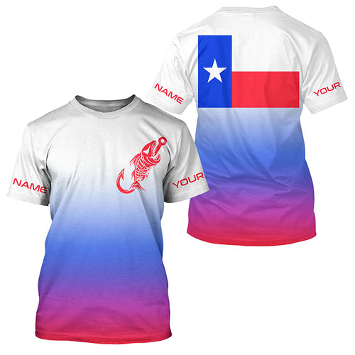 Red, white and blue Texas flag fish hook skull fishing Custom long sleeve performance Fishing jerseys NQS6060