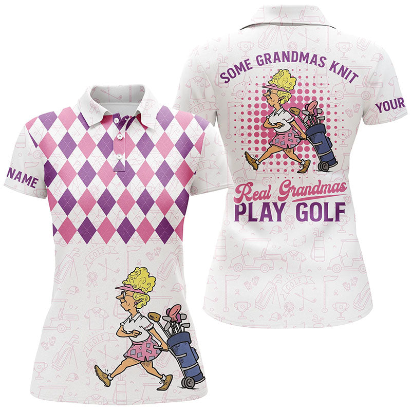 Women's golf polo shirts custom name pink argyle pattern some grandmas knit real grandmas play golf NQS6068