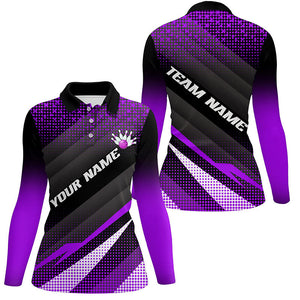 Purple Bowling Custom Women Bowling Polo, Quarter zip Shirts Bowling Team Jerseys Bowling Tournament NQS8409