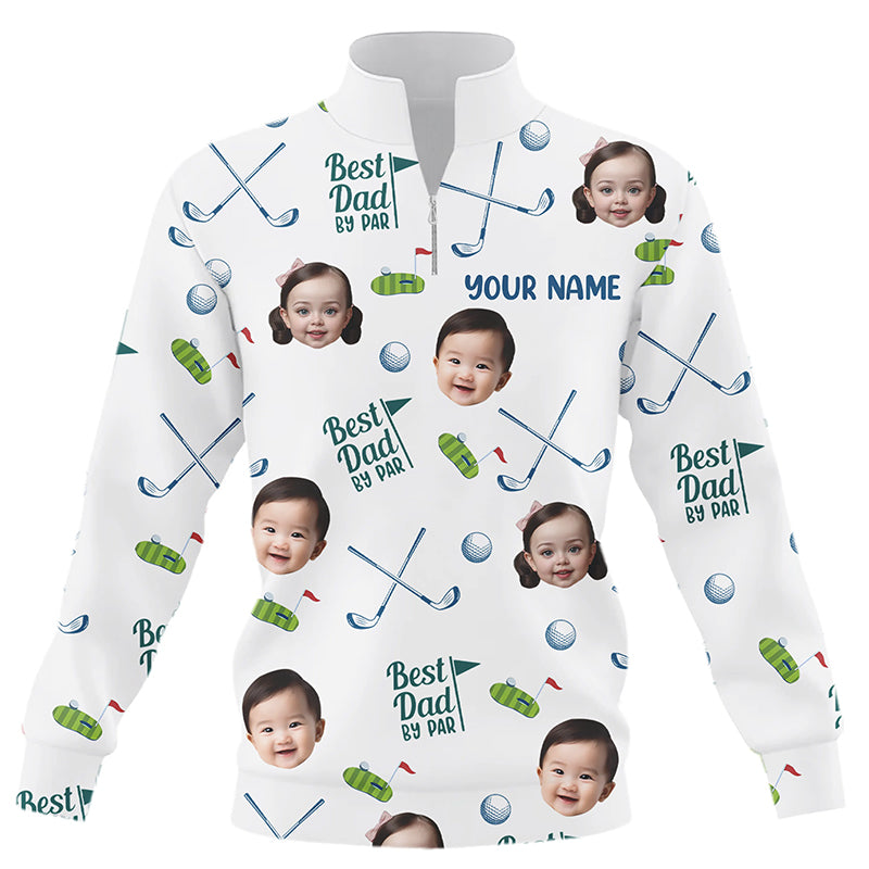 Personalized Best Dad By Par Quarter zip golf sweatshirt Custom Kids Face Photo Sweater For dad NQS8617