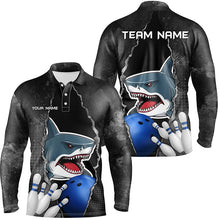 Load image into Gallery viewer, Shark grunge pattern Custom Men Bowling Polo, Quarter Zip Shirts Shark Bowling Team Jerseys Outfits NQS8841