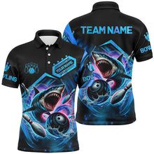 Load image into Gallery viewer, Personalized Black and Blue Angry Shark Bowling shirt for Men Custom Team&#39;s Name Bowler Jersey NQS8845