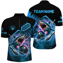 Load image into Gallery viewer, Personalized Black and Blue Angry Shark Bowling shirt for Men Custom Team&#39;s Name Bowler Jersey NQS8845